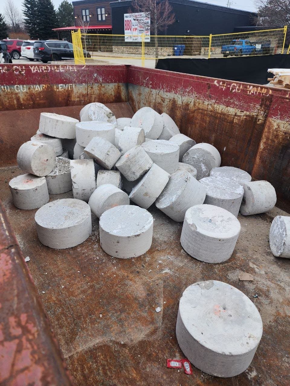 Removed concrete cores in a bin at Canadian Tire Collingwood